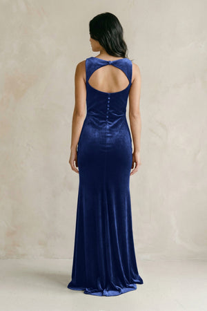 Cowl Neck Mermaid Velvet Bridesmaid Dress in Royal Blue - KISS BRIDAL Bridesmaid Dresses