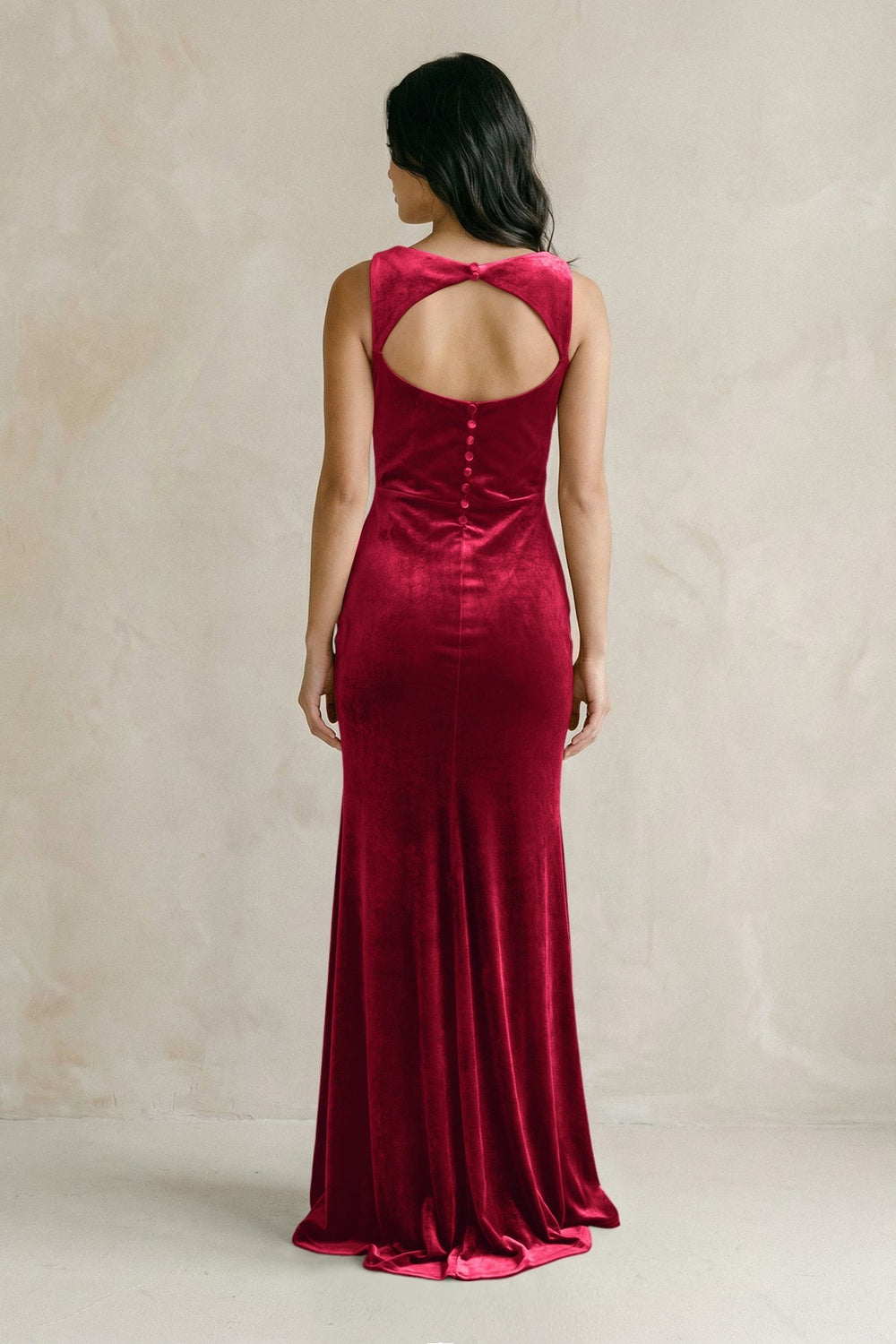 Cowl Neck Mermaid Velvet Bridesmaid Dress in Ruby Red - KISS BRIDAL Bridesmaid Dresses