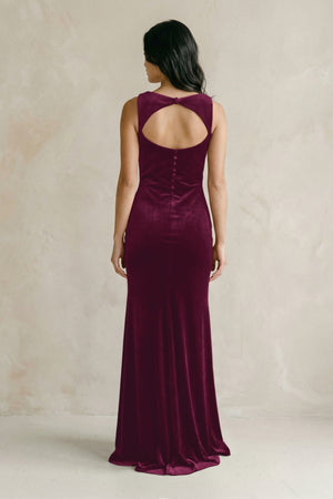 Cowl Neck Mermaid Velvet Bridesmaid Dress in Sangria - KISS BRIDAL Bridesmaid Dresses
