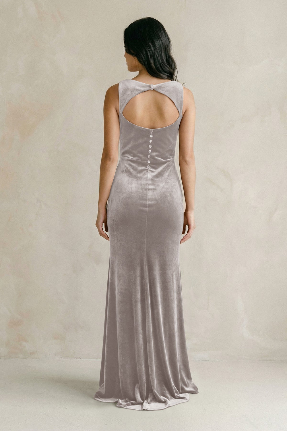 Cowl Neck Mermaid Velvet Bridesmaid Dress in Silver - KISS BRIDAL Bridesmaid Dresses