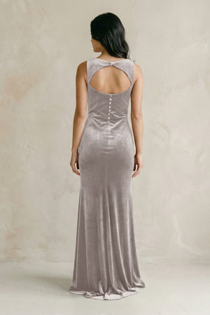 Cowl Neck Mermaid Velvet Bridesmaid Dress in Silver - KISS BRIDAL Bridesmaid Dresses