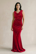 Cowl Neck Mermaid Velvet Bridesmaid Dress in Spice - KISS BRIDAL Bridesmaid Dresses