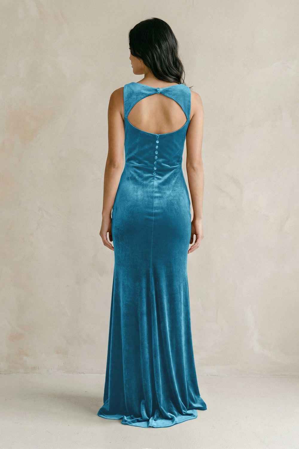 Cowl Neck Mermaid Velvet Bridesmaid Dress in Steel Blue - KISS BRIDAL Bridesmaid Dresses