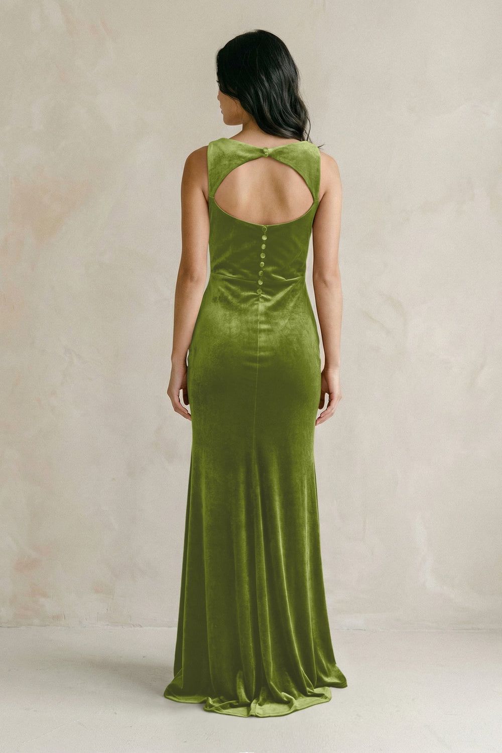 Cowl Neck Mermaid Velvet Bridesmaid Dress in Thyme - KISS BRIDAL Bridesmaid Dresses