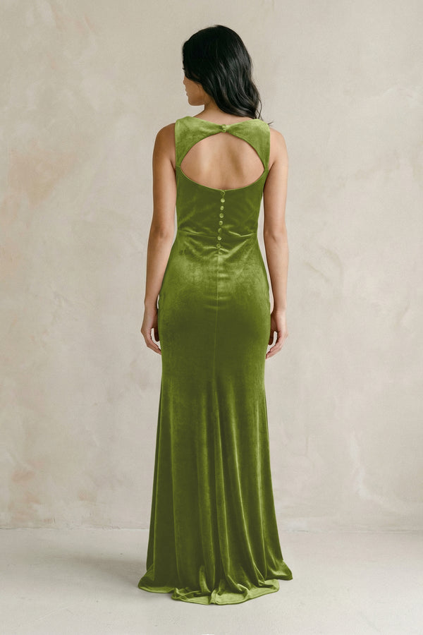 Cowl Neck Mermaid Velvet Bridesmaid Dress in Thyme - KISS BRIDAL Bridesmaid Dresses