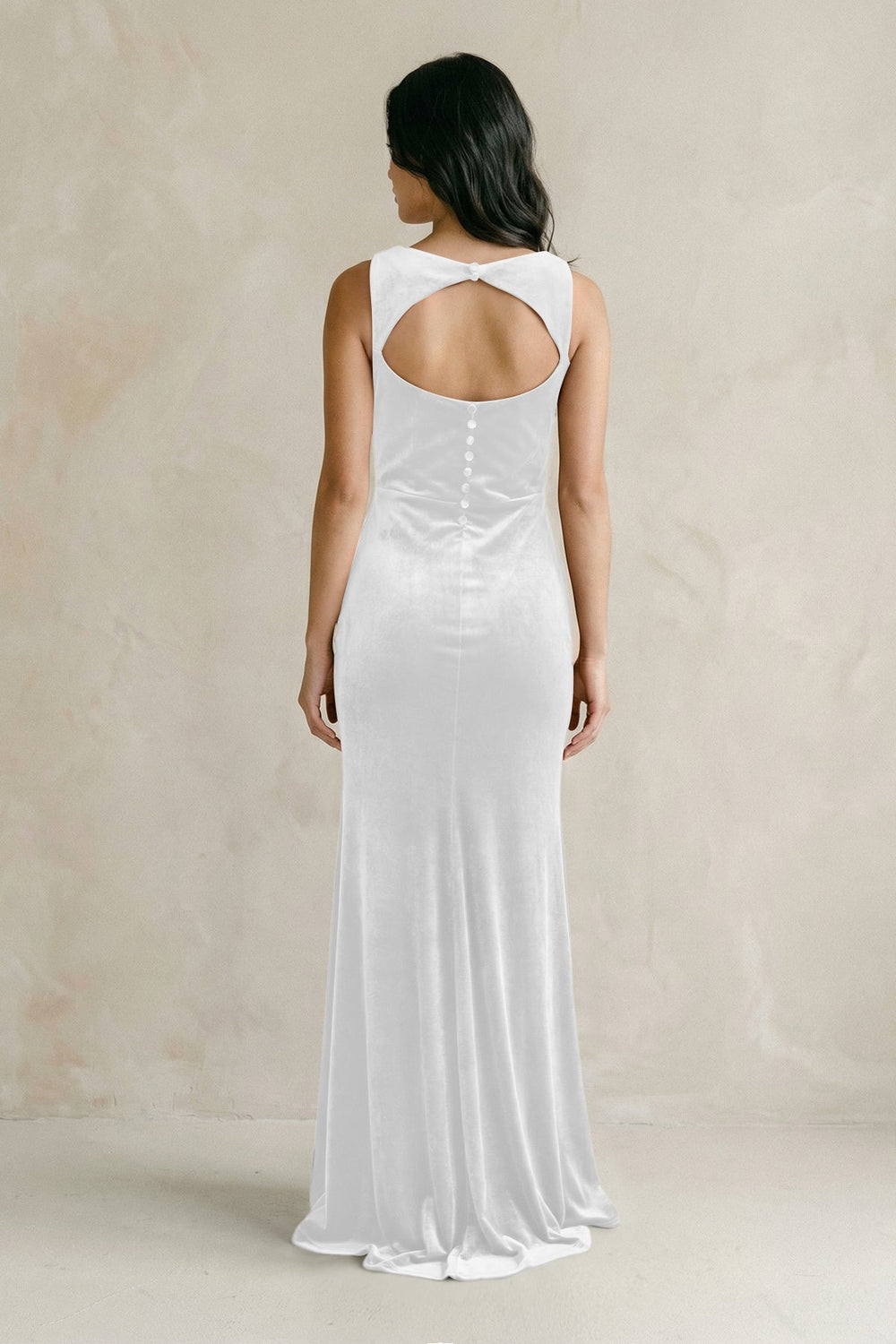 Cowl Neck Mermaid Velvet Bridesmaid Dress in White - KISS BRIDAL Bridesmaid Dresses