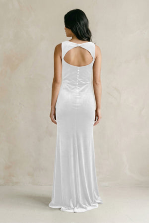 Cowl Neck Mermaid Velvet Bridesmaid Dress in White - KISS BRIDAL Bridesmaid Dresses