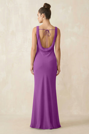 Cowl Neck Sheath Chiffon Bridesmaid Dress in Amethyst - KISS BRIDAL Bridesmaid Dresses