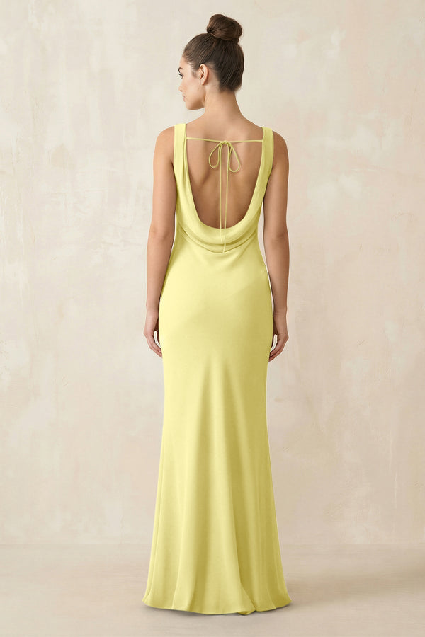 Cowl Neck Sheath Chiffon Bridesmaid Dress in Buttercup - KISS BRIDAL Bridesmaid Dresses