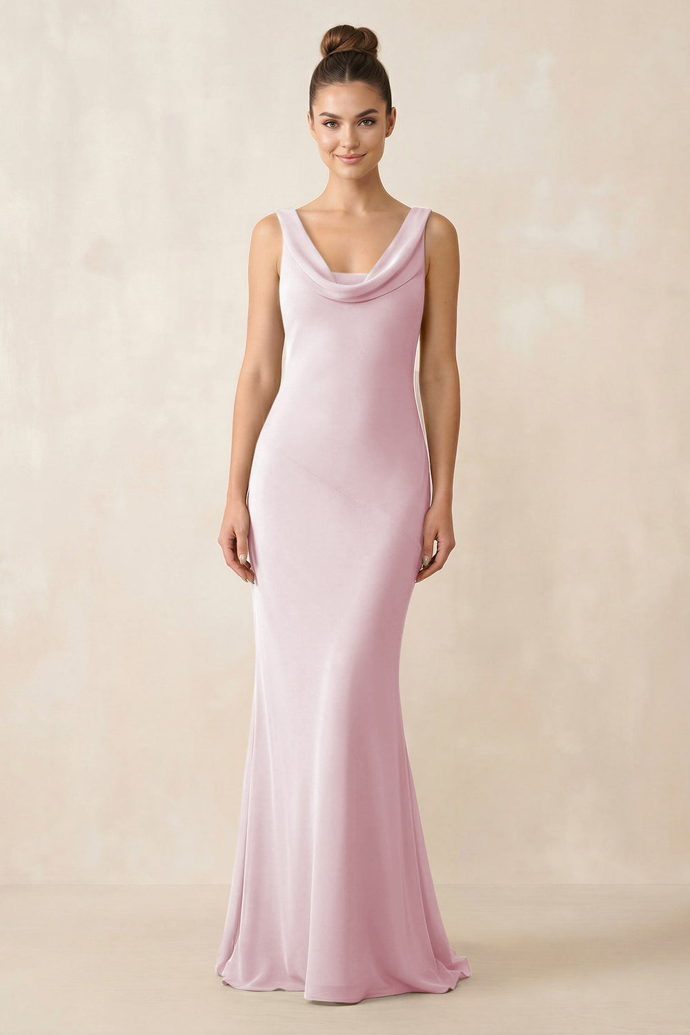 Cowl Neck Sheath Chiffon Bridesmaid Dress in Candy Pink - KISS BRIDAL Bridesmaid Dresses