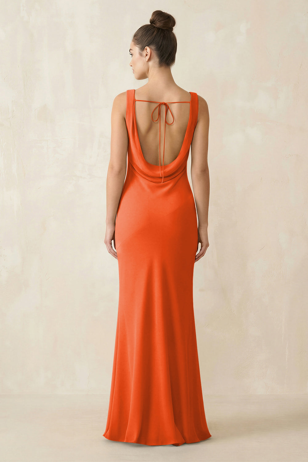 Cowl Neck Sheath Chiffon Bridesmaid Dress in Cinnamon