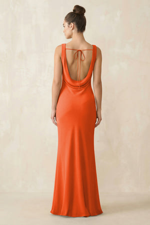 Cowl Neck Sheath Chiffon Bridesmaid Dress in Cinnamon (2) | KISSBRIDAL
