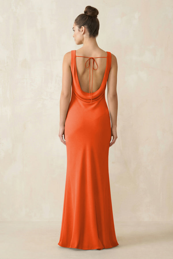 Cowl Neck Sheath Chiffon Bridesmaid Dress in Cinnamon (2) | KISSBRIDAL