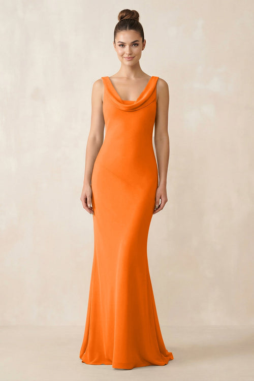 Cowl Neck Sheath Chiffon Bridesmaid Dress in Cinnamon - KISS BRIDAL Bridesmaid Dresses