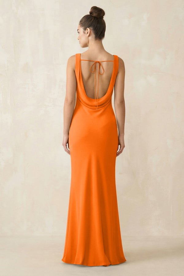 Cowl Neck Sheath Chiffon Bridesmaid Dress in Cinnamon - KISS BRIDAL Bridesmaid Dresses