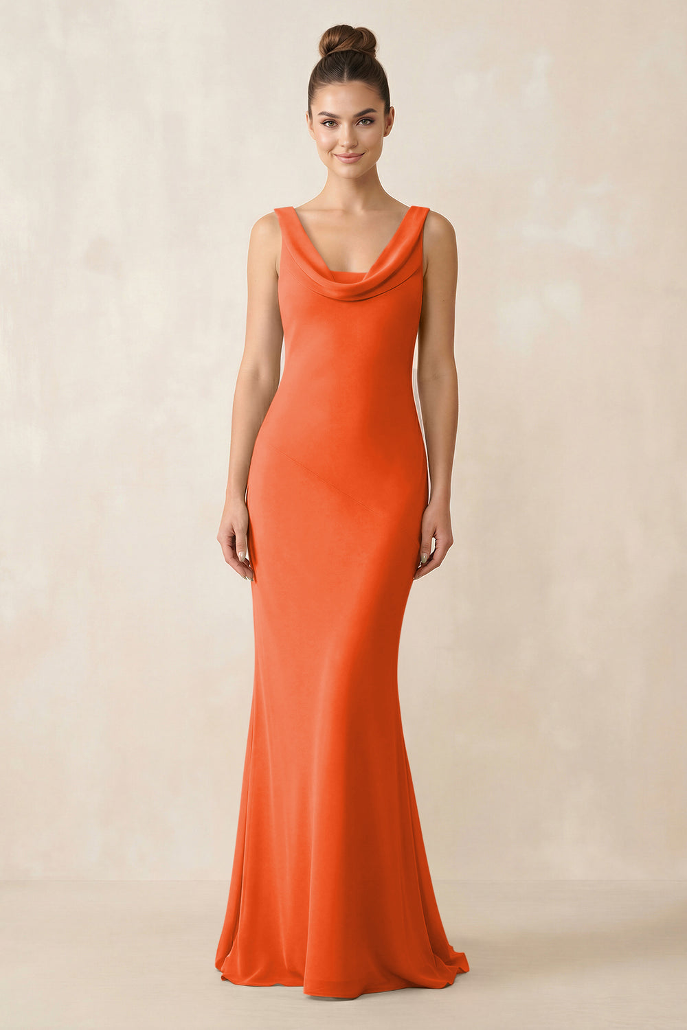 Cowl Neck Sheath Chiffon Bridesmaid Dress in Cinnamon