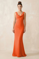 Cowl Neck Sheath Chiffon Bridesmaid Dress in Cinnamon | KISSBRIDAL