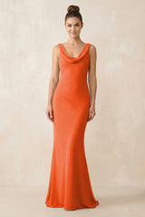 Cowl Neck Sheath Chiffon Bridesmaid Dress in Cinnamon | KISSBRIDAL