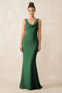 Cowl Neck Sheath Chiffon Bridesmaid Dress in Dark Green - KISS BRIDAL Bridesmaid Dresses