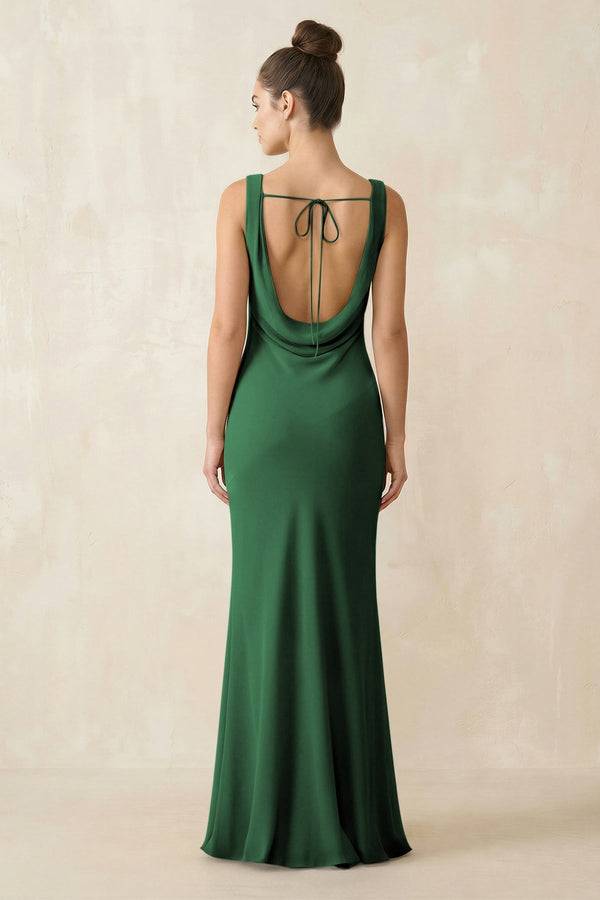 Cowl Neck Sheath Chiffon Bridesmaid Dress in Dark Green - KISS BRIDAL Bridesmaid Dresses
