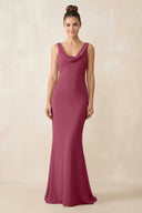 Cowl Neck Sheath Chiffon Bridesmaid Dress in Desert Rose - KISS BRIDAL Bridesmaid Dresses