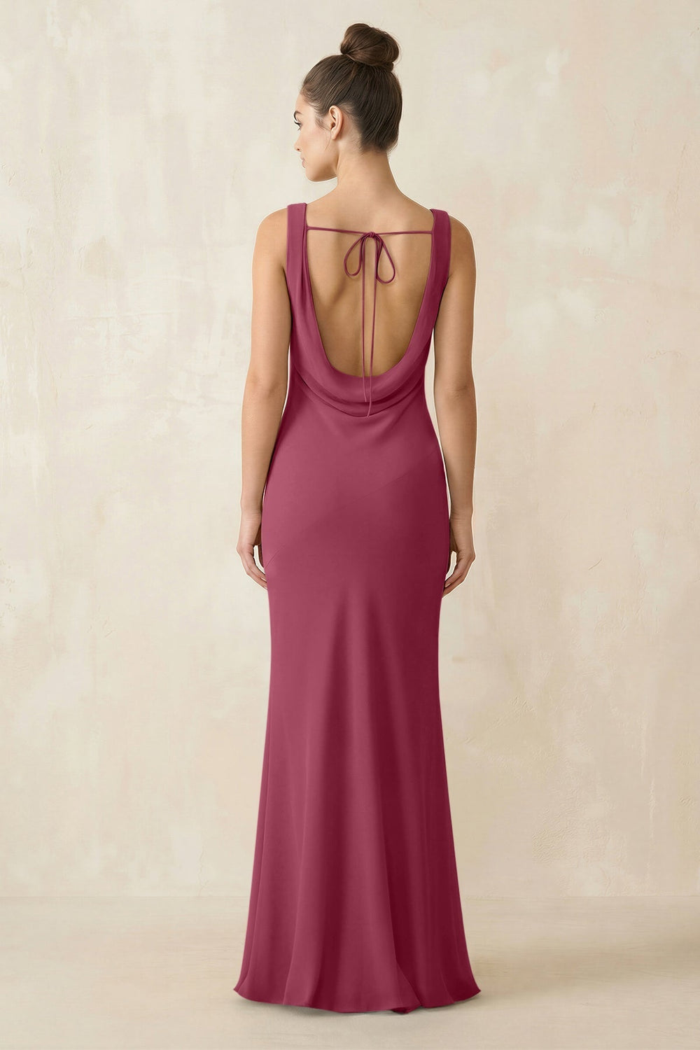 Cowl Neck Sheath Chiffon Bridesmaid Dress in Desert Rose - KISS BRIDAL Bridesmaid Dresses