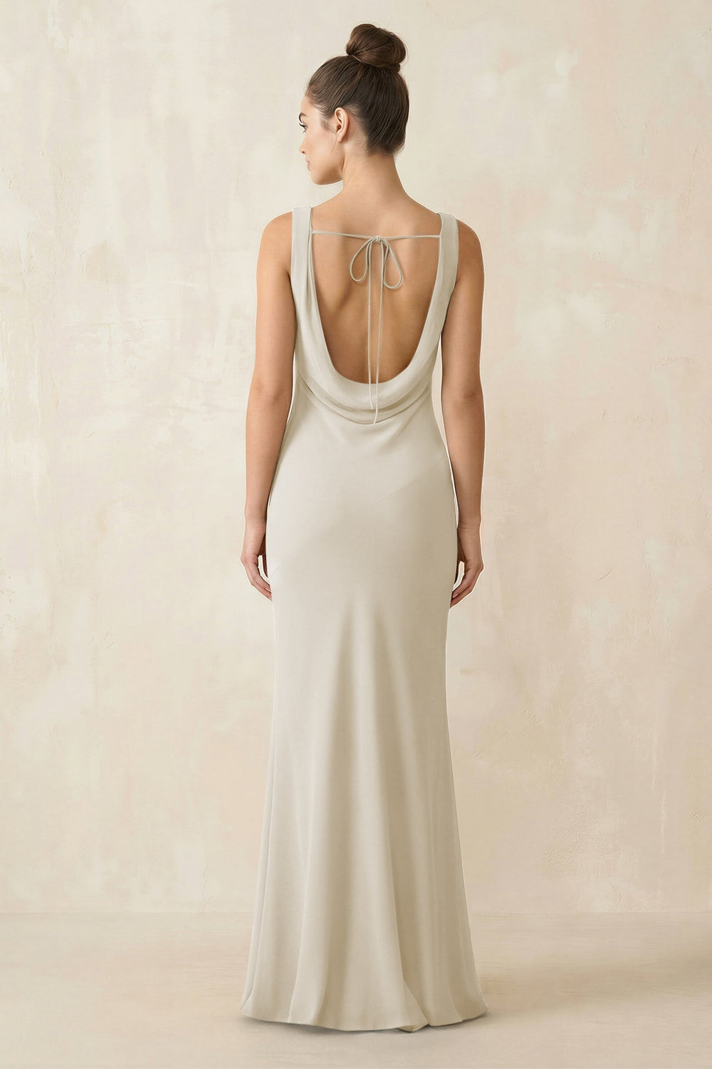 Cowl Neck Sheath Chiffon Bridesmaid Dress in Dove Gray - KISS BRIDAL Bridesmaid Dresses