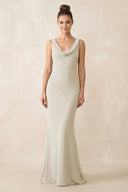 Cowl Neck Sheath Chiffon Bridesmaid Dress in Dove Gray - KISS BRIDAL Bridesmaid Dresses
