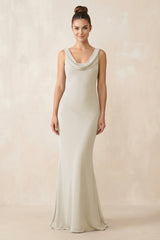 Cowl Neck Sheath Chiffon Bridesmaid Dress in Dove Gray - KISS BRIDAL Bridesmaid Dresses