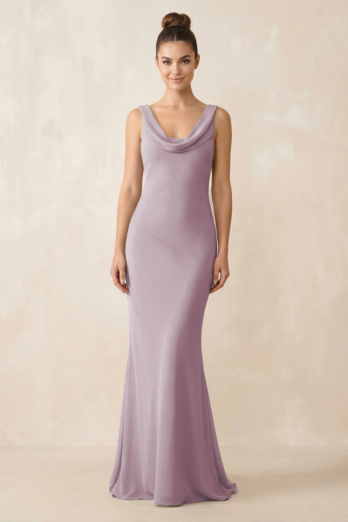 Cowl Neck Sheath Chiffon Bridesmaid Dress in Dusk - KISS BRIDAL Bridesmaid Dresses