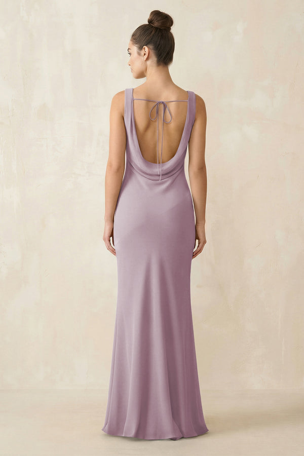 Cowl Neck Sheath Chiffon Bridesmaid Dress in Dusk - KISS BRIDAL Bridesmaid Dresses