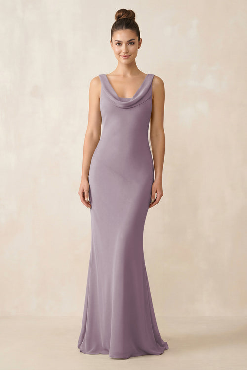 Cowl Neck Sheath Chiffon Bridesmaid Dress in Dusk - KISS BRIDAL Bridesmaid Dresses