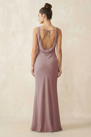 Cowl Neck Sheath Chiffon Bridesmaid Dress in Dusty Rose (2) | KISSBRIDAL
