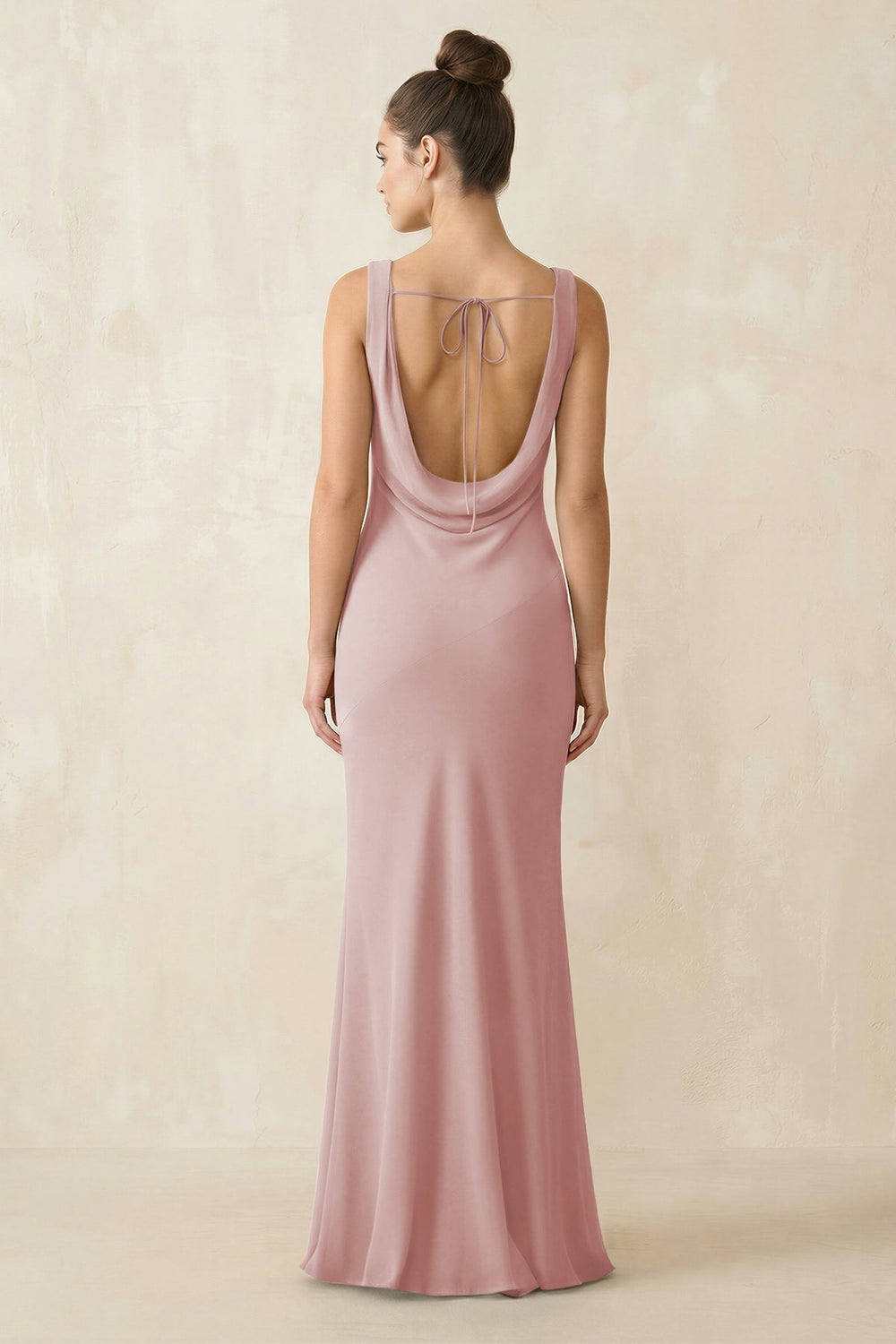 Cowl Neck Sheath Chiffon Bridesmaid Dress in Dusty Rose - KISS BRIDAL Bridesmaid Dresses