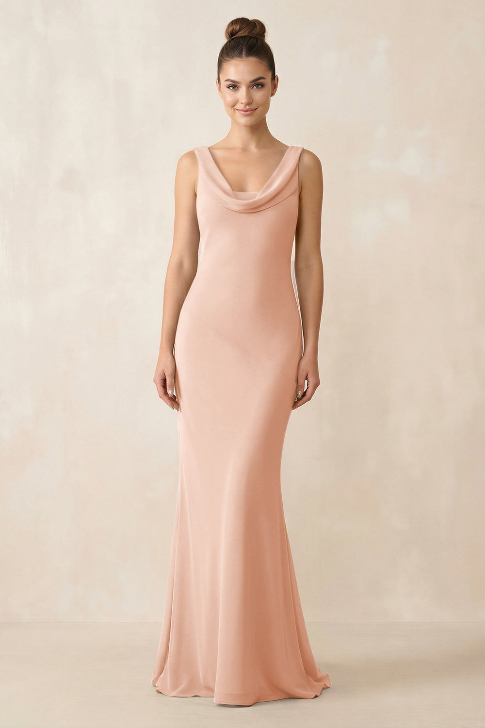Cowl Neck Sheath Chiffon Bridesmaid Dress in English Rose - KISS BRIDAL Bridesmaid Dresses