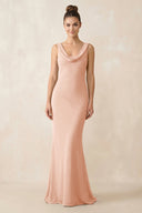 Cowl Neck Sheath Chiffon Bridesmaid Dress in English Rose - KISS BRIDAL Bridesmaid Dresses