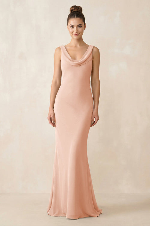 Cowl Neck Sheath Chiffon Bridesmaid Dress in English Rose - KISS BRIDAL Bridesmaid Dresses