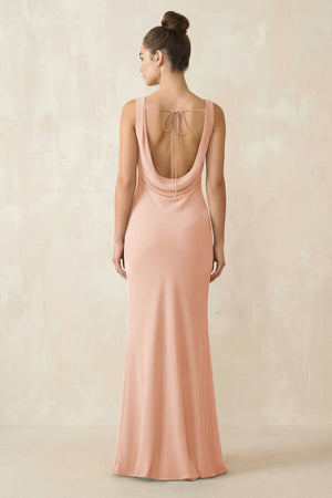 Cowl Neck Sheath Chiffon Bridesmaid Dress in English Rose - KISS BRIDAL Bridesmaid Dresses