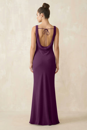 Cowl Neck Sheath Chiffon Bridesmaid Dress in Fig - KISS BRIDAL Bridesmaid Dresses