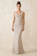 Cowl Neck Sheath Chiffon Bridesmaid Dress in Frost - KISS BRIDAL Bridesmaid Dresses