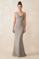 Cowl Neck Sheath Chiffon Bridesmaid Dress in Frost - KISS BRIDAL Bridesmaid Dresses