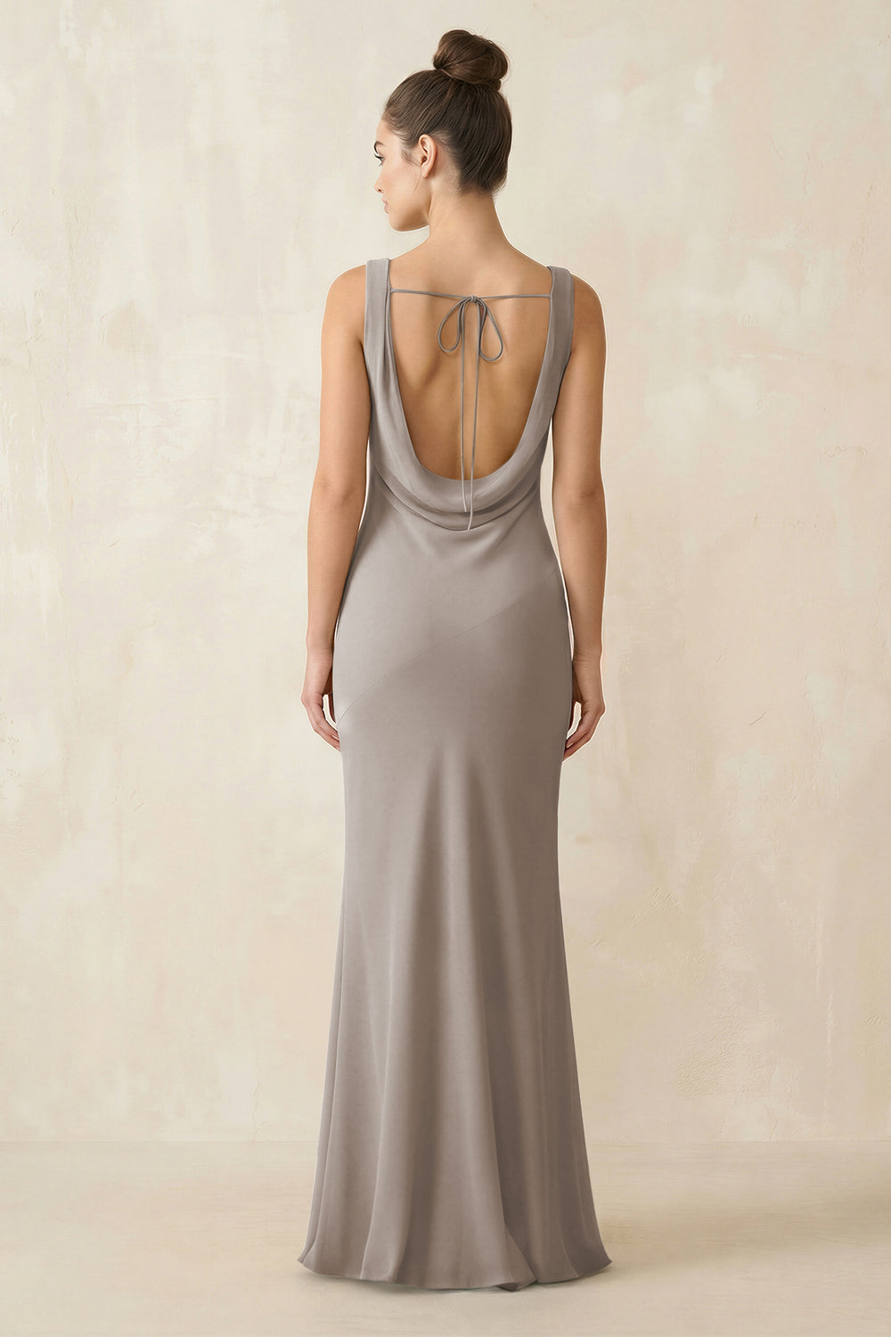 Cowl Neck Sheath Chiffon Bridesmaid Dress in Frost