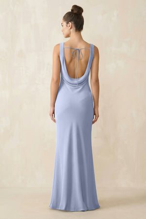 Cowl Neck Sheath Chiffon Bridesmaid Dress in Ice (2) | KISSBRIDAL