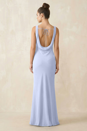 Cowl Neck Sheath Chiffon Bridesmaid Dress in Ice - KISS BRIDAL Bridesmaid Dresses