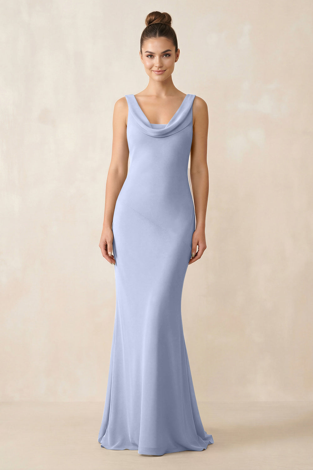 Cowl Neck Sheath Chiffon Bridesmaid Dress in Ice