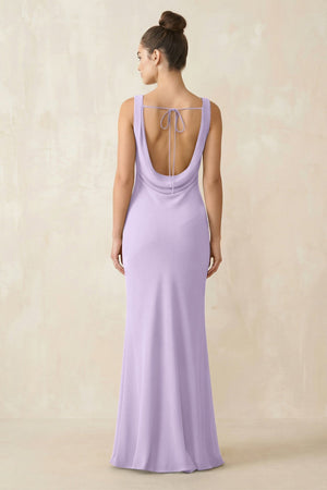 Cowl Neck Sheath Chiffon Bridesmaid Dress in Lavender - KISS BRIDAL Bridesmaid Dresses