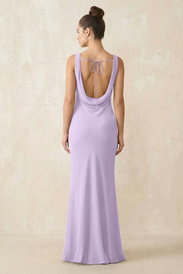 Cowl Neck Sheath Chiffon Bridesmaid Dress in Lavender - KISS BRIDAL Bridesmaid Dresses