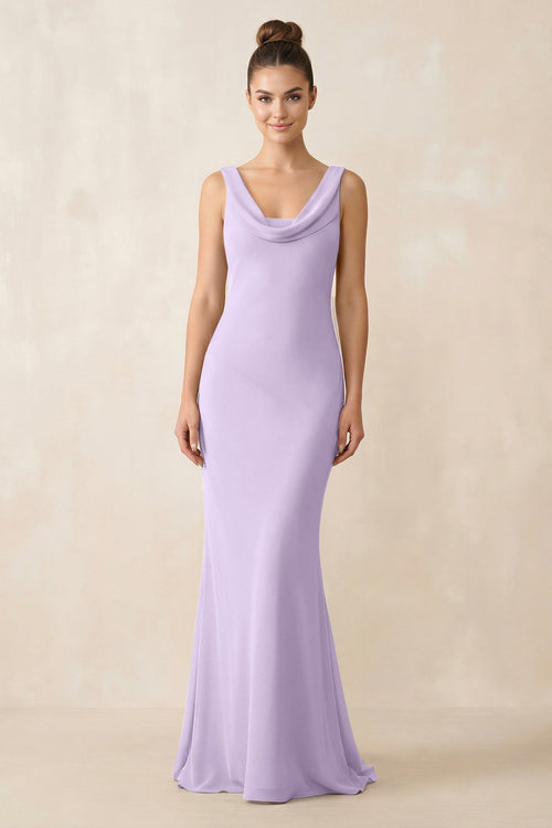 Cowl Neck Sheath Chiffon Bridesmaid Dress in Lavender - KISS BRIDAL Bridesmaid Dresses