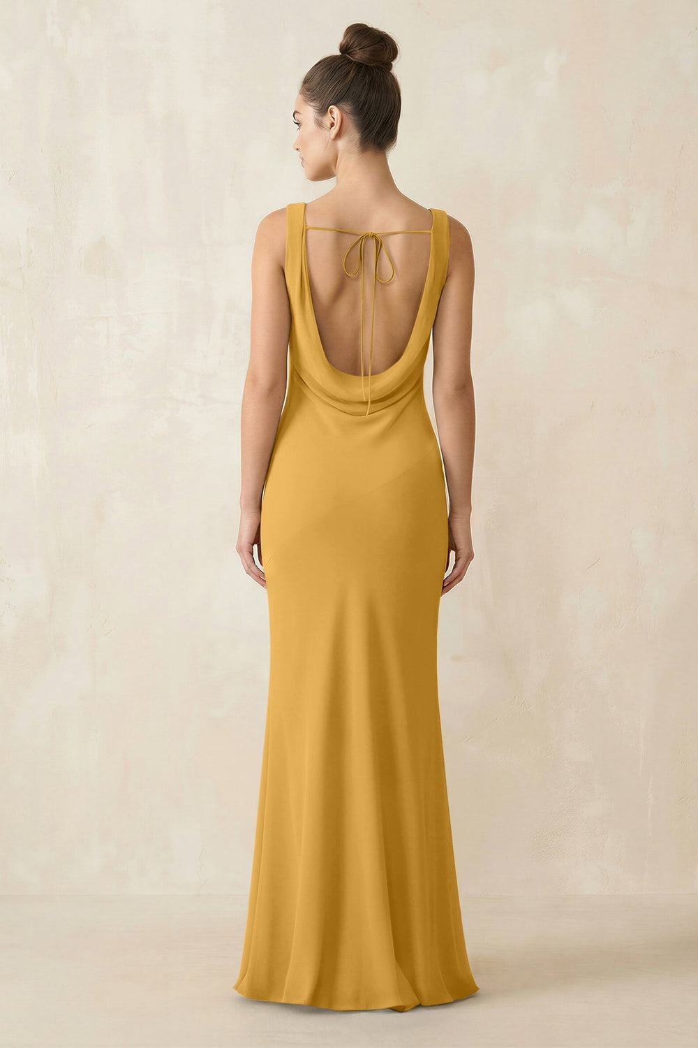 Cowl Neck Sheath Chiffon Bridesmaid Dress in Marigold - KISS BRIDAL Bridesmaid Dresses