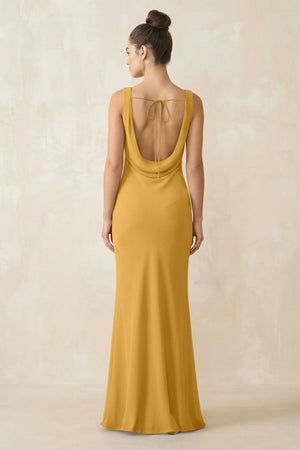 Cowl Neck Sheath Chiffon Bridesmaid Dress in Marigold - KISS BRIDAL Bridesmaid Dresses